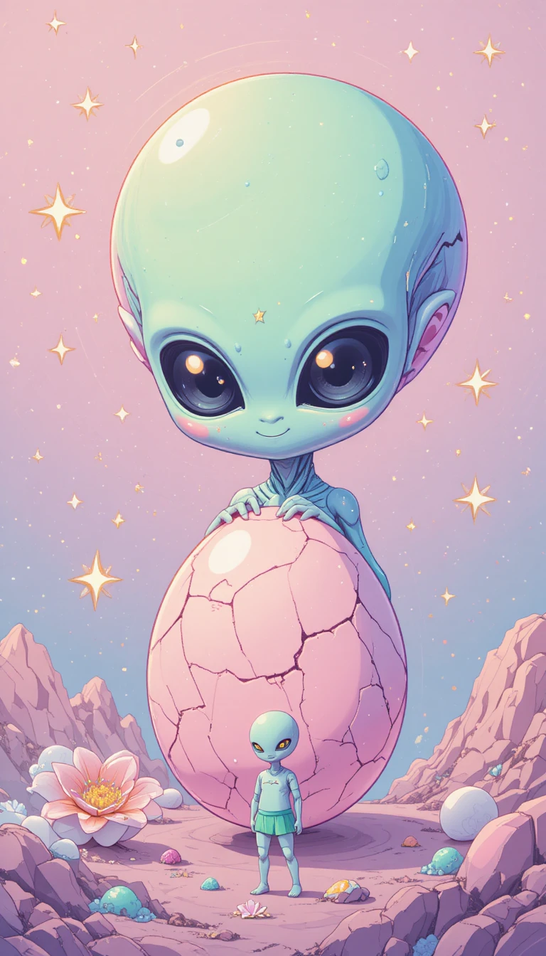 Cute pastel alien poster with friendly sci fi vibes