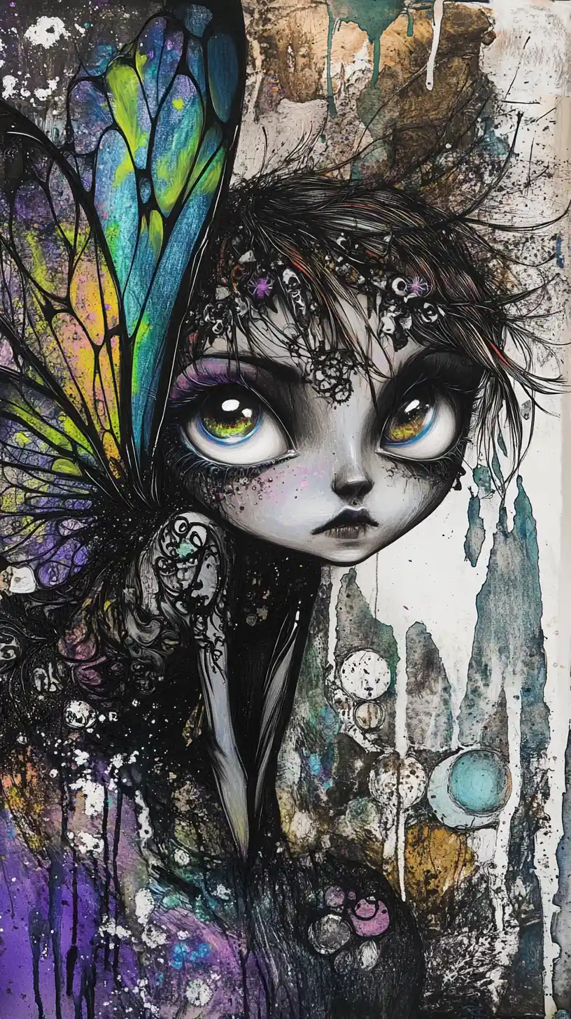 Surreal gothic fairy girl with hypnotic expressive eyes