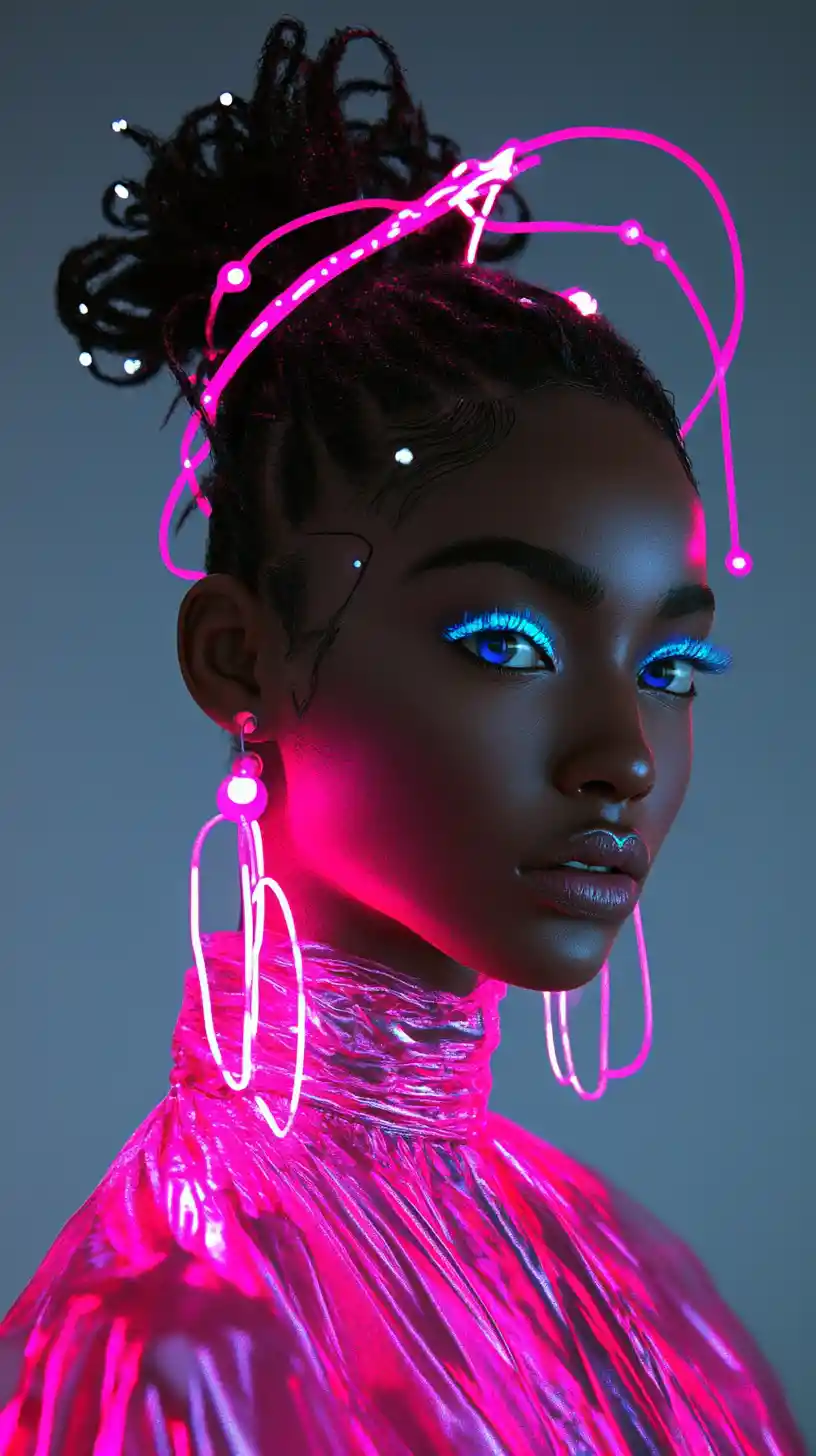 Neon lit portrait of a confident young African woman
