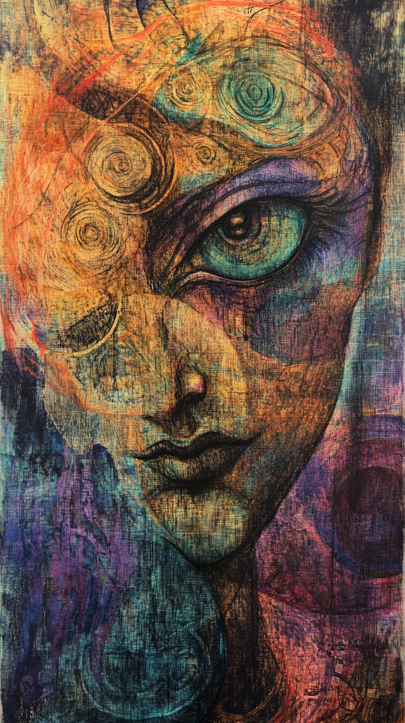 Surreal cosmic creature in a swirling abstract universe