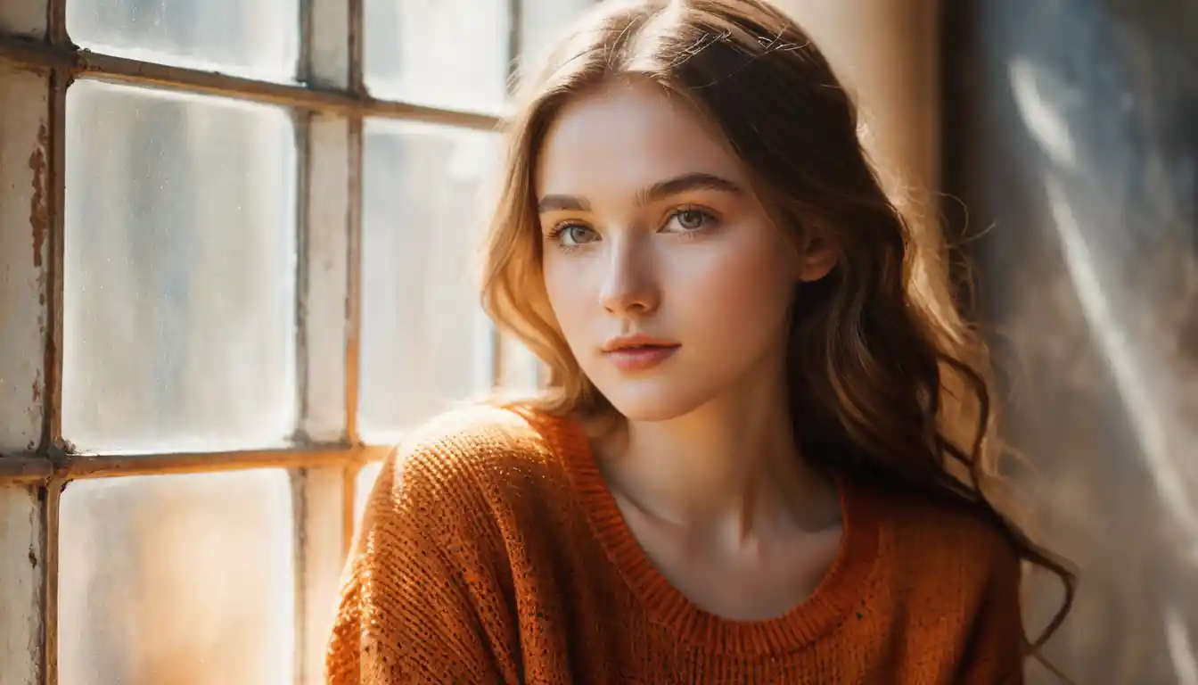 Watercolor portrait of a young woman in warm amber tones