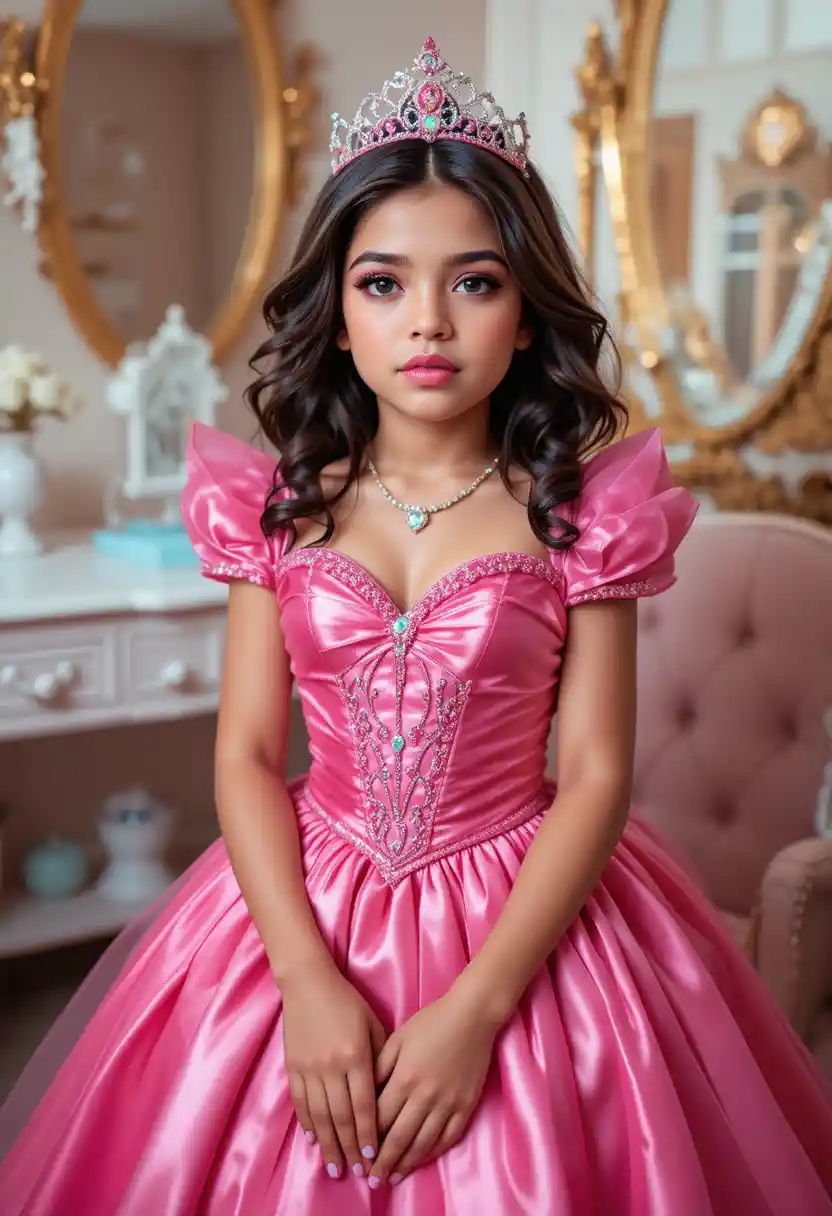 Latino boy transformed into a glamorous pink princess