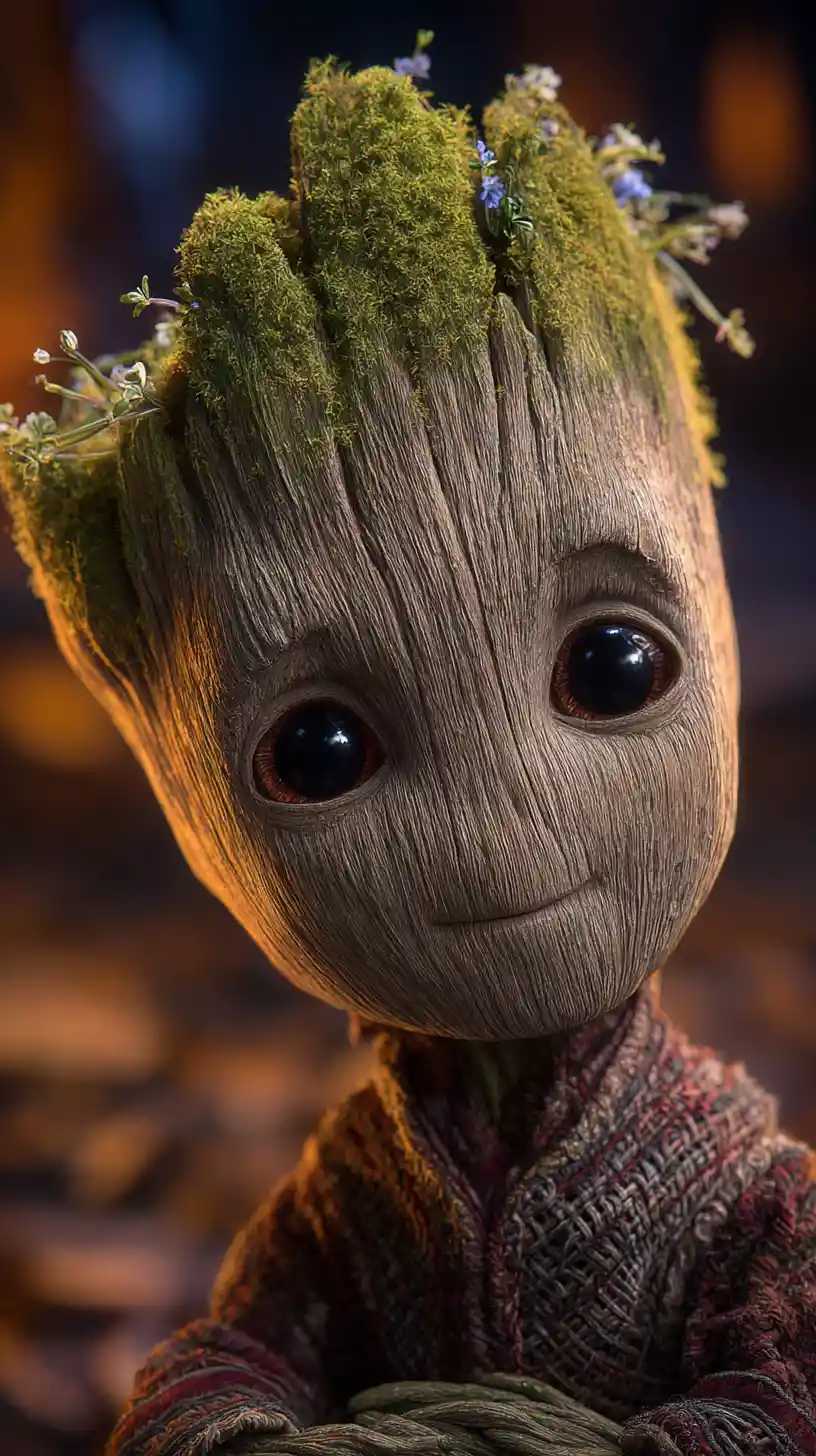 Adorable Tree Creature Portrait With Moss Crown And Gentle Smile