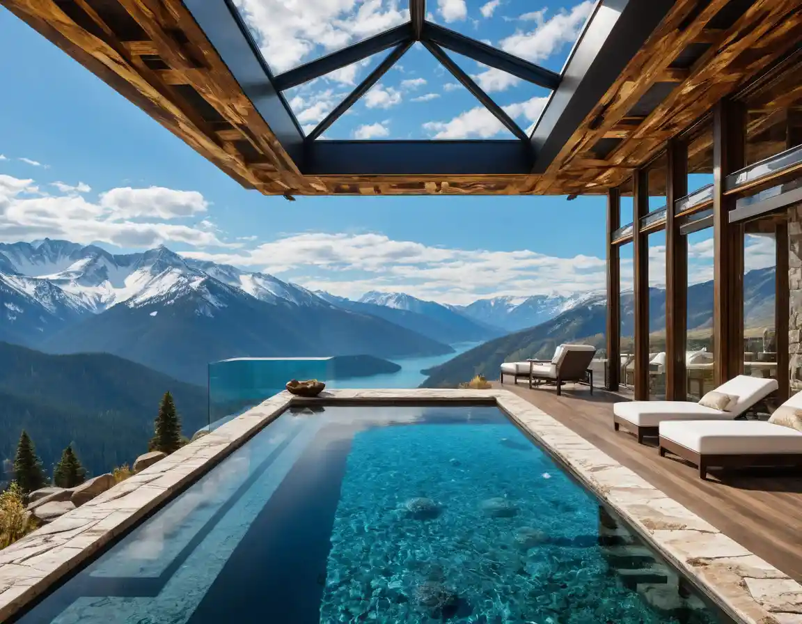 Luxury penthouse infinity pool above dramatic mountain views