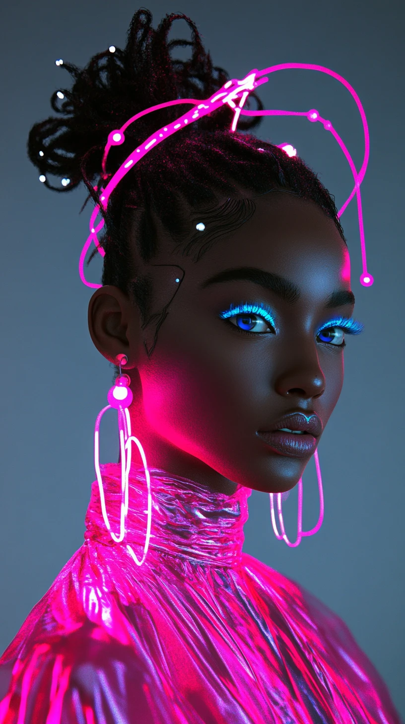 Neon lit portrait of a confident young African woman