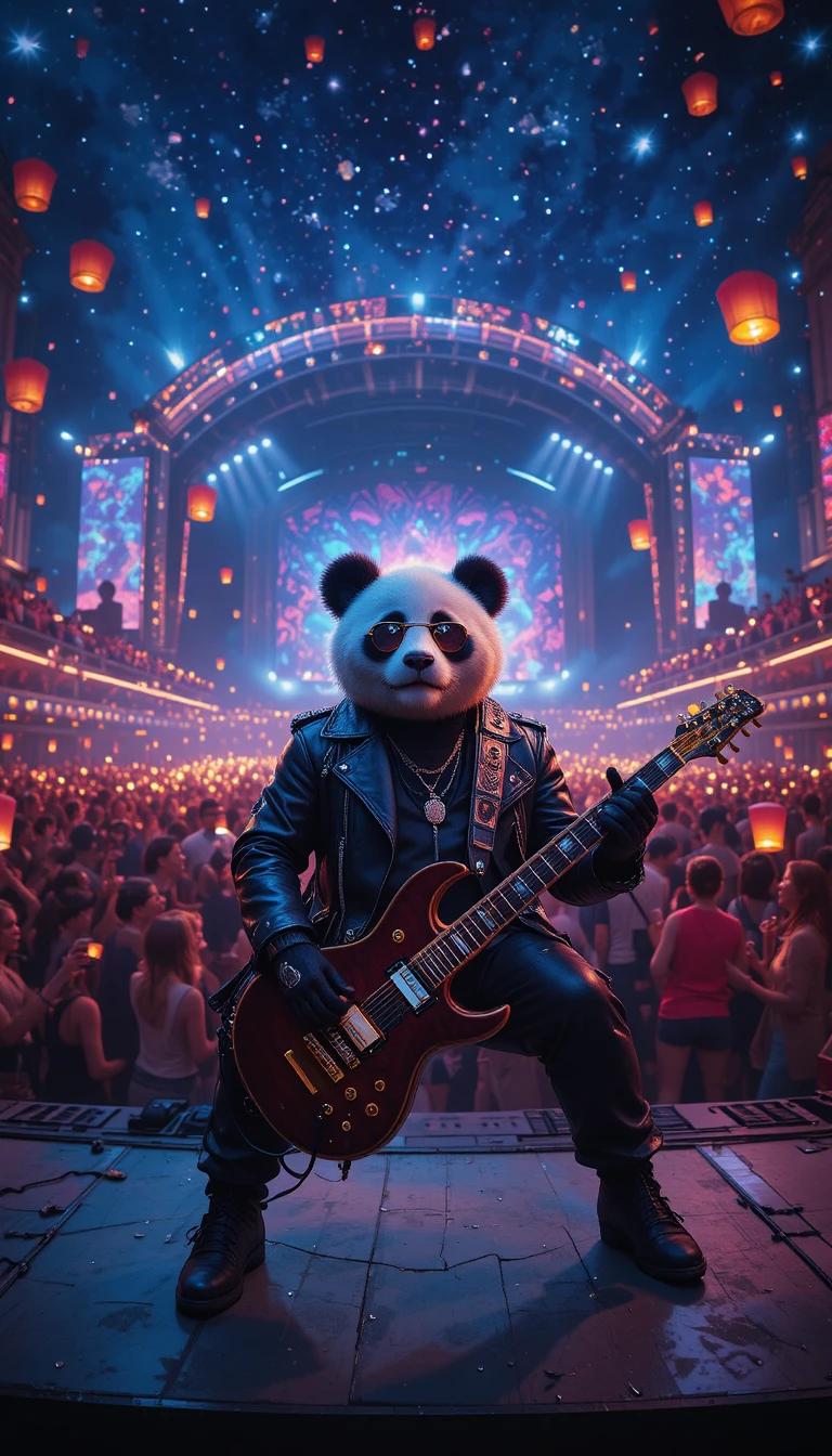 Surreal Night Music Festival With Panda Rockstar Drummer