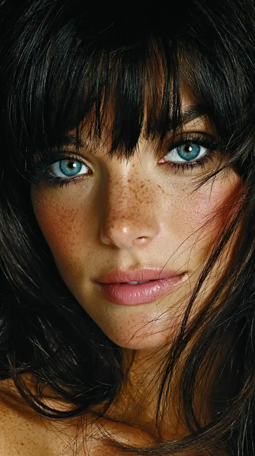 Close up digital portrait of a blue eyed freckled woman