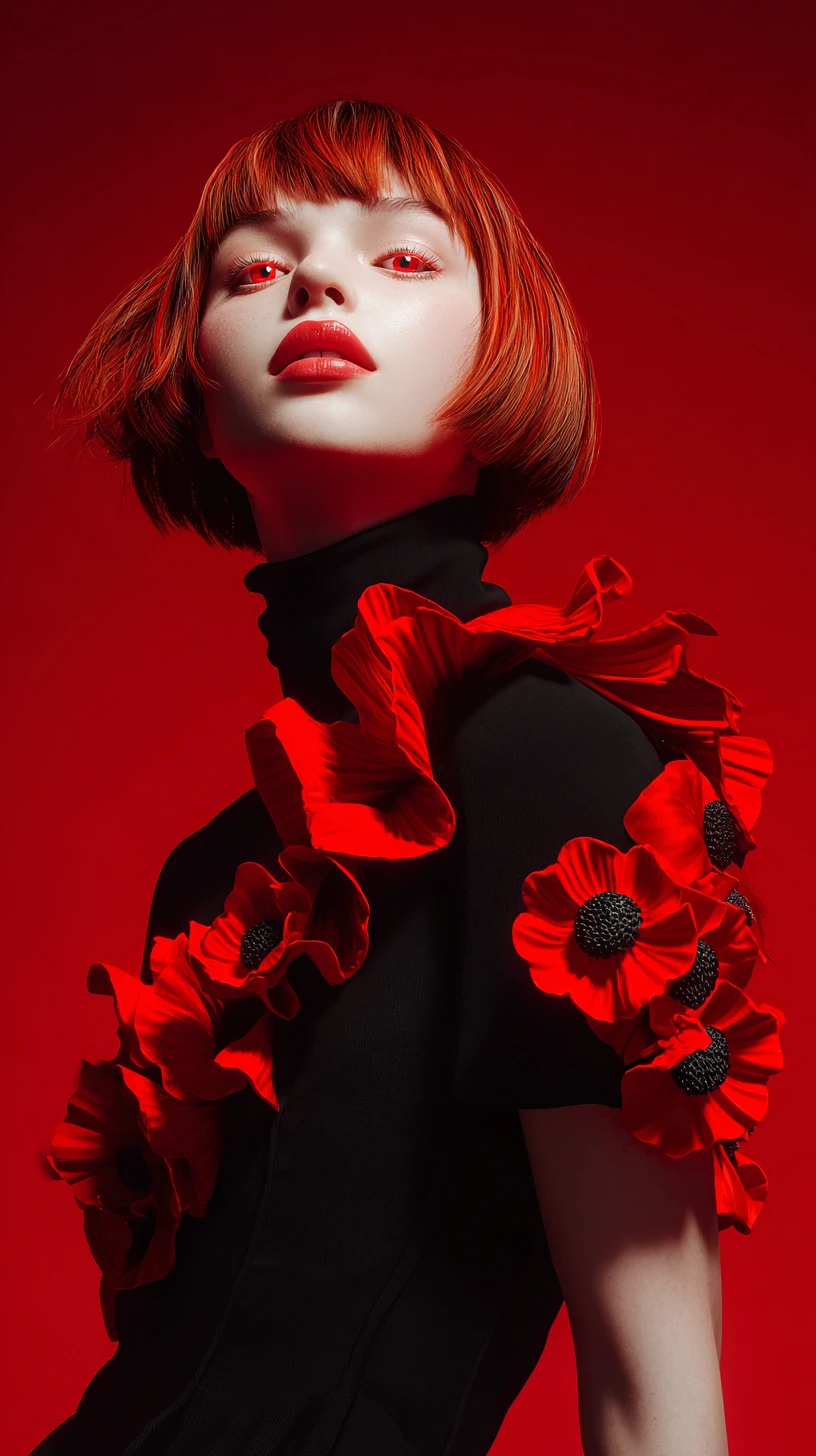 Retrato de mujer de anime elegante con moda en rojo y negro