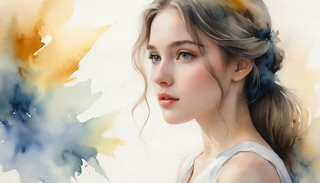 Watercolor profile of young woman with prism kaleidoscope