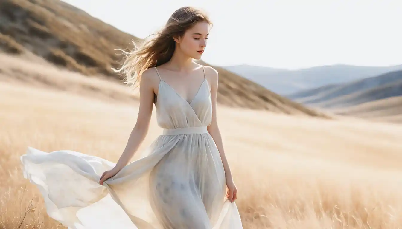 Watercolor girl fading into a white and gold minimal space