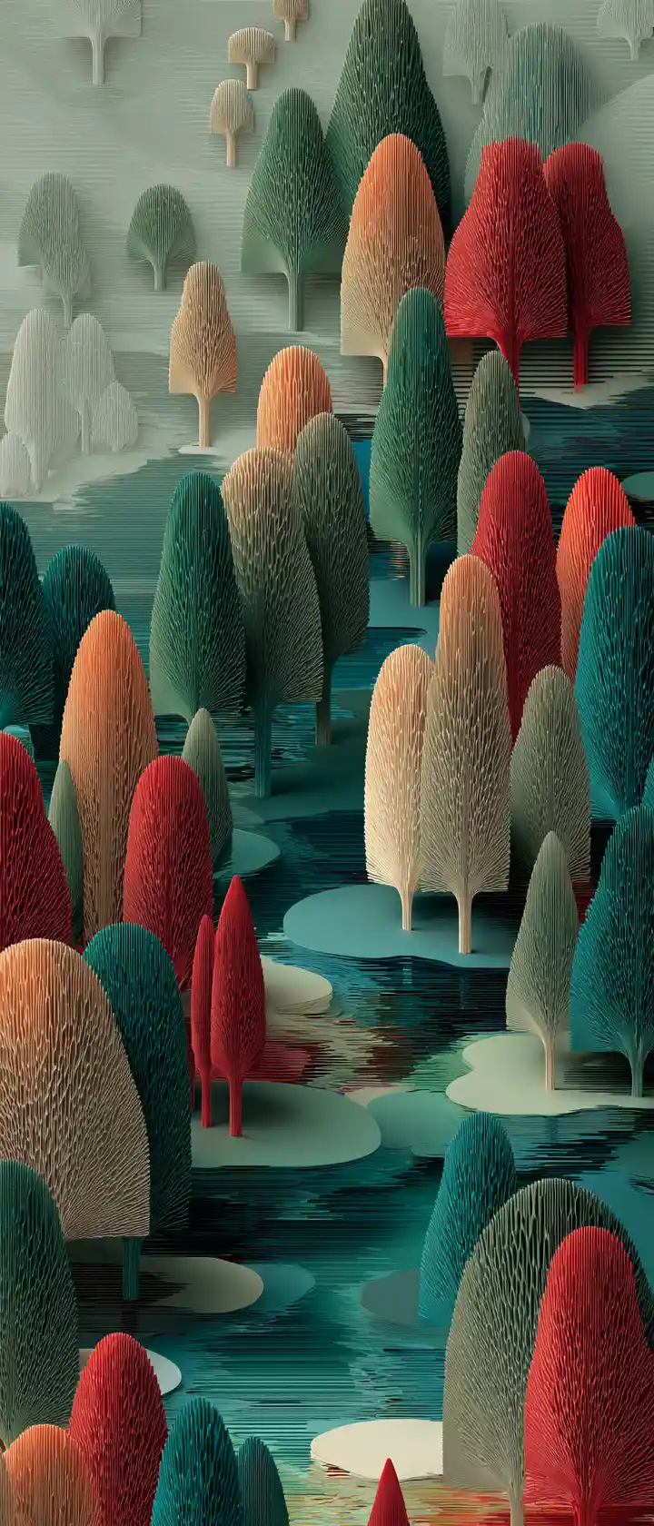 Serene Paper Cut Forest With Layered Trees And Soft Shadows