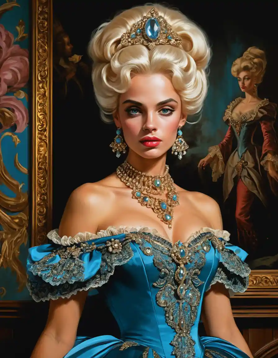 Mystical enchantress in lavish rococo fantasy mansion