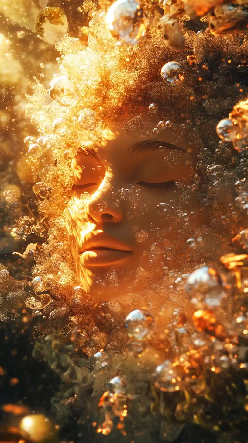 Afrofuturistic water deity rising from the ocean depths