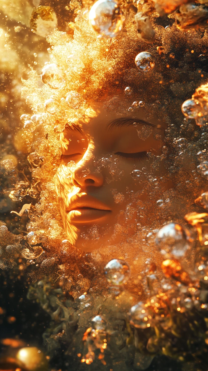 Afrofuturistic water deity rising from the ocean depths