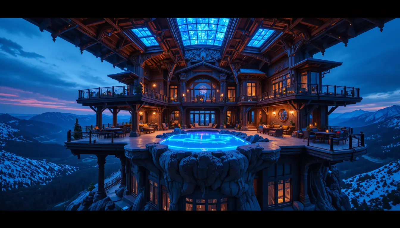 Luxury mountain estate with rooftop sky infinity pool