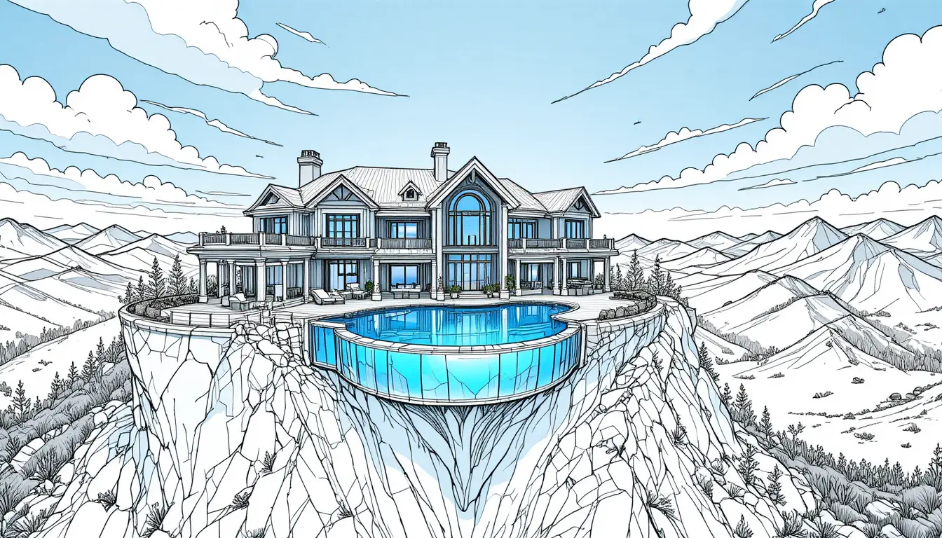 Luxury mountain estate with sky pool above rugged peaks