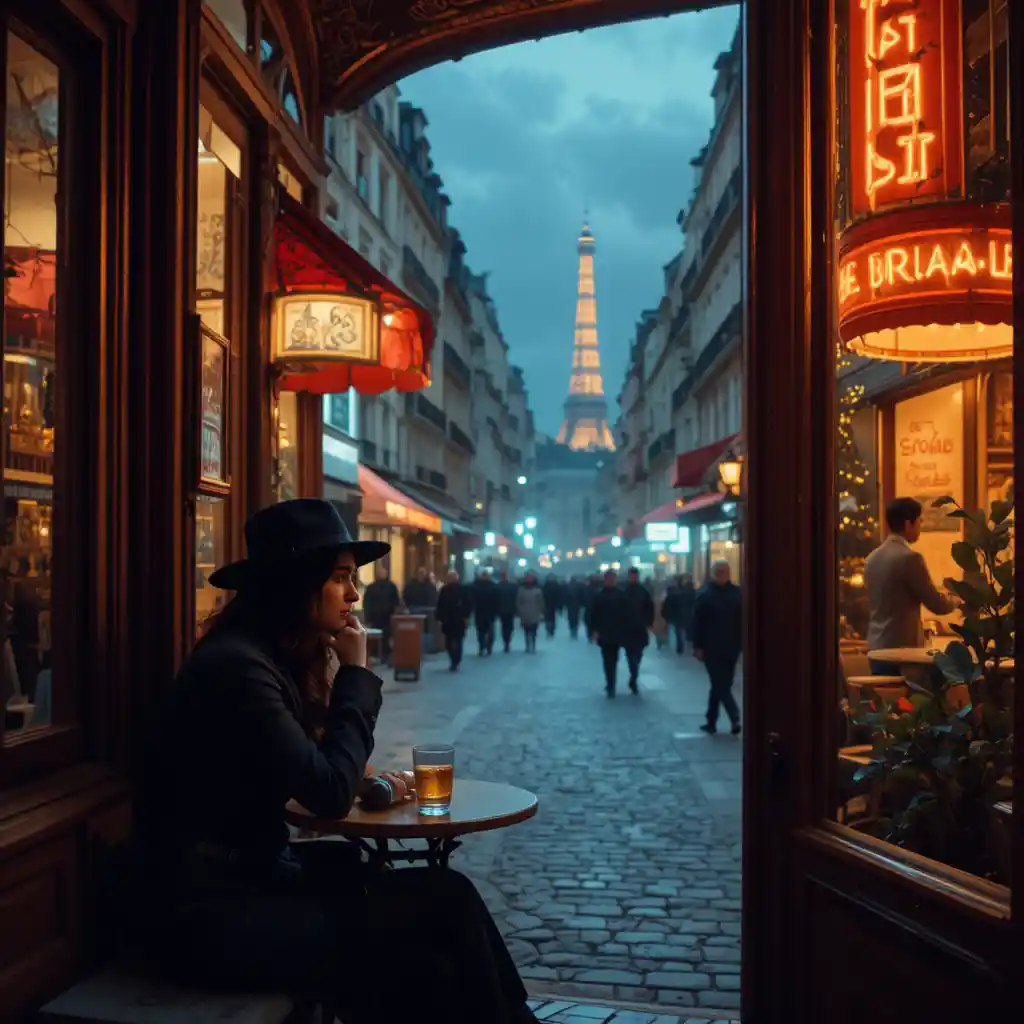 Man walking freely along the Champs Elysees in Paris