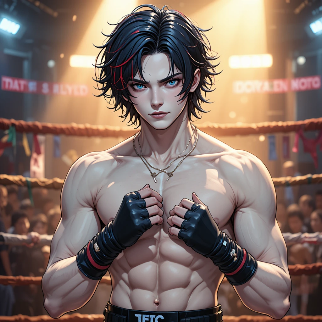 Anime warrior man in underground fighting arena