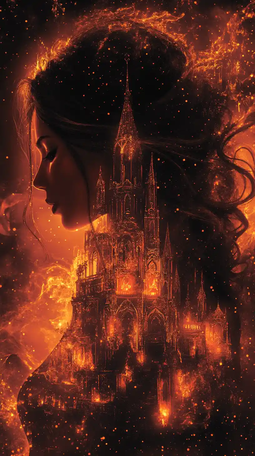 Silhouette Of A Woman Framing A Glowing Fantasy City