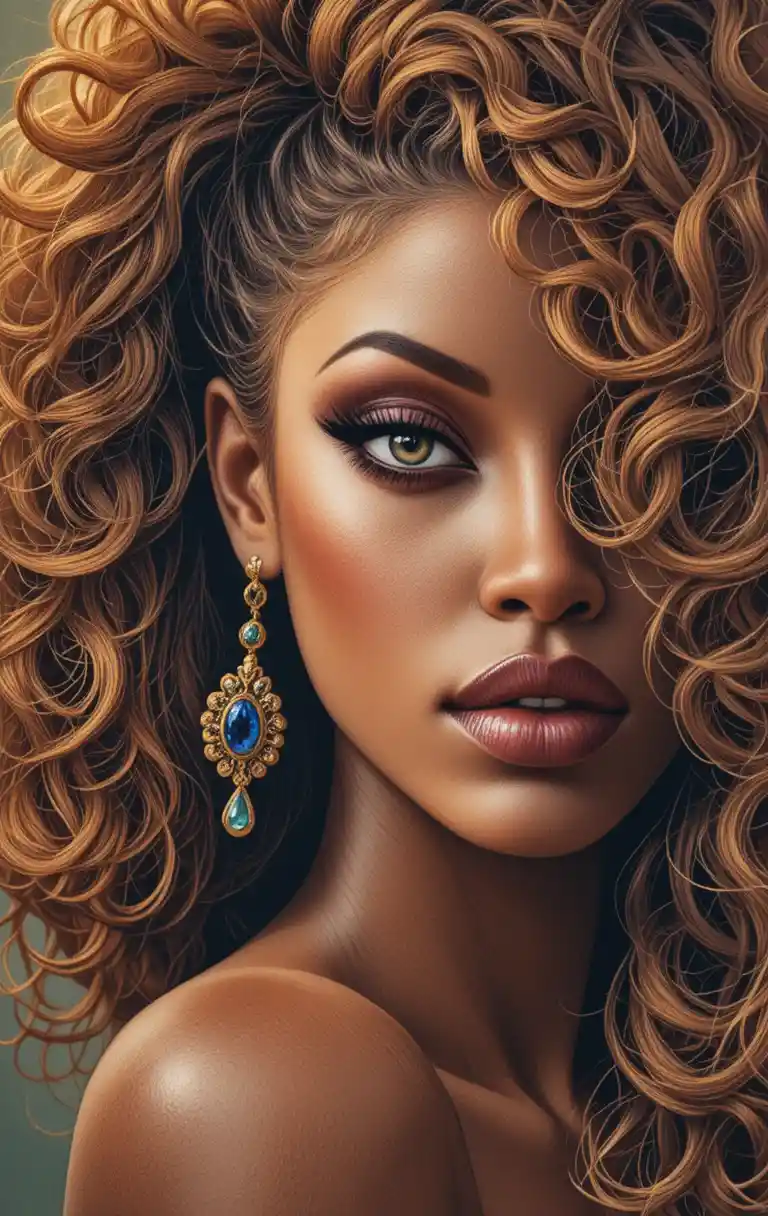 Colored pencil portrait of a young woman with curly hair
