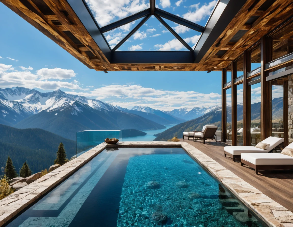 Luxury penthouse infinity pool above dramatic mountain views