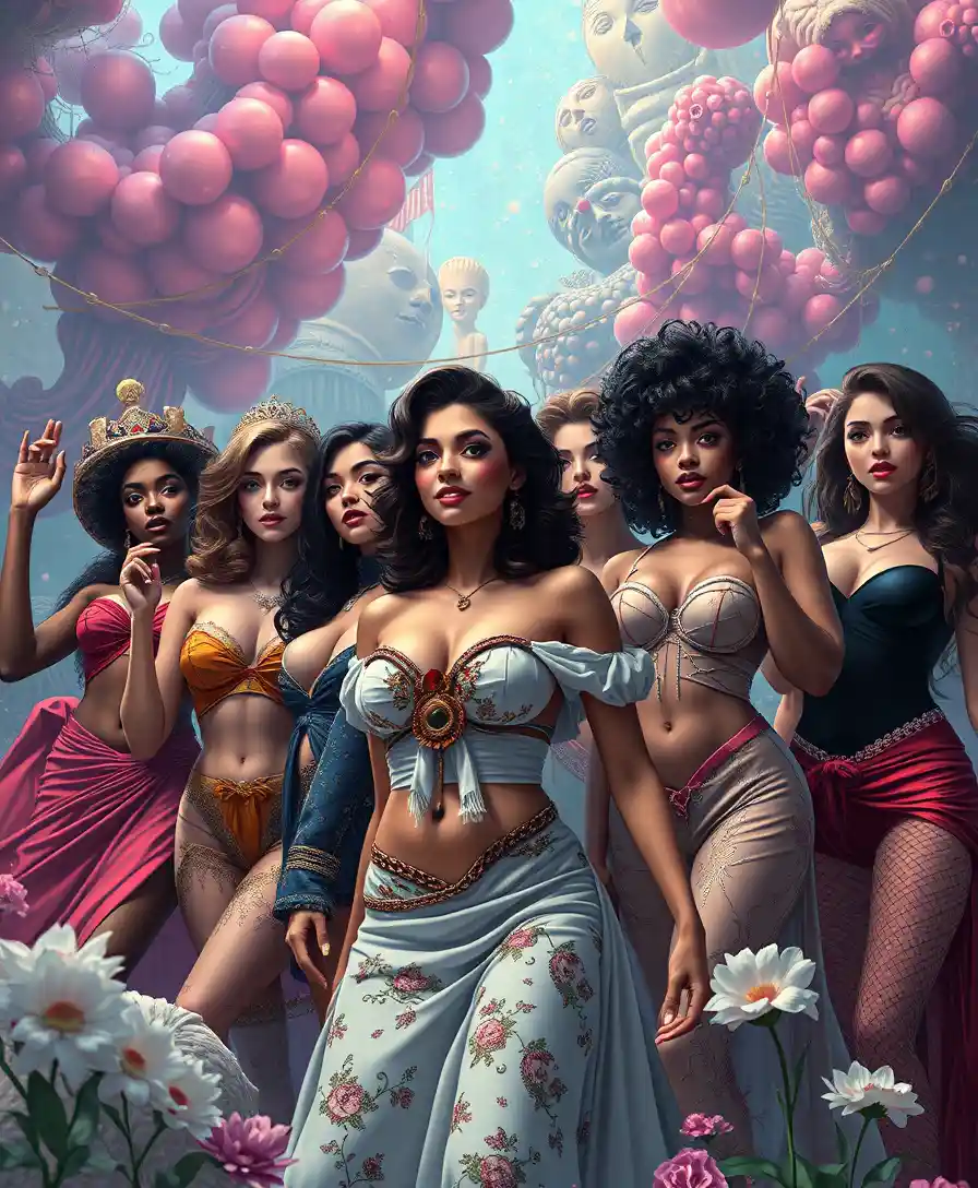 Empowered women united in a surreal fantasy realm