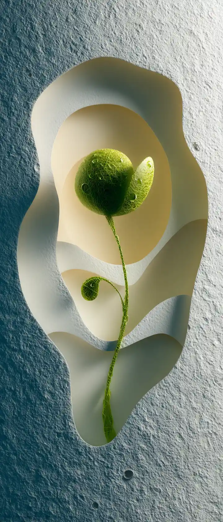 Delicate paper cut seedling glowing with soft ethereal backlight