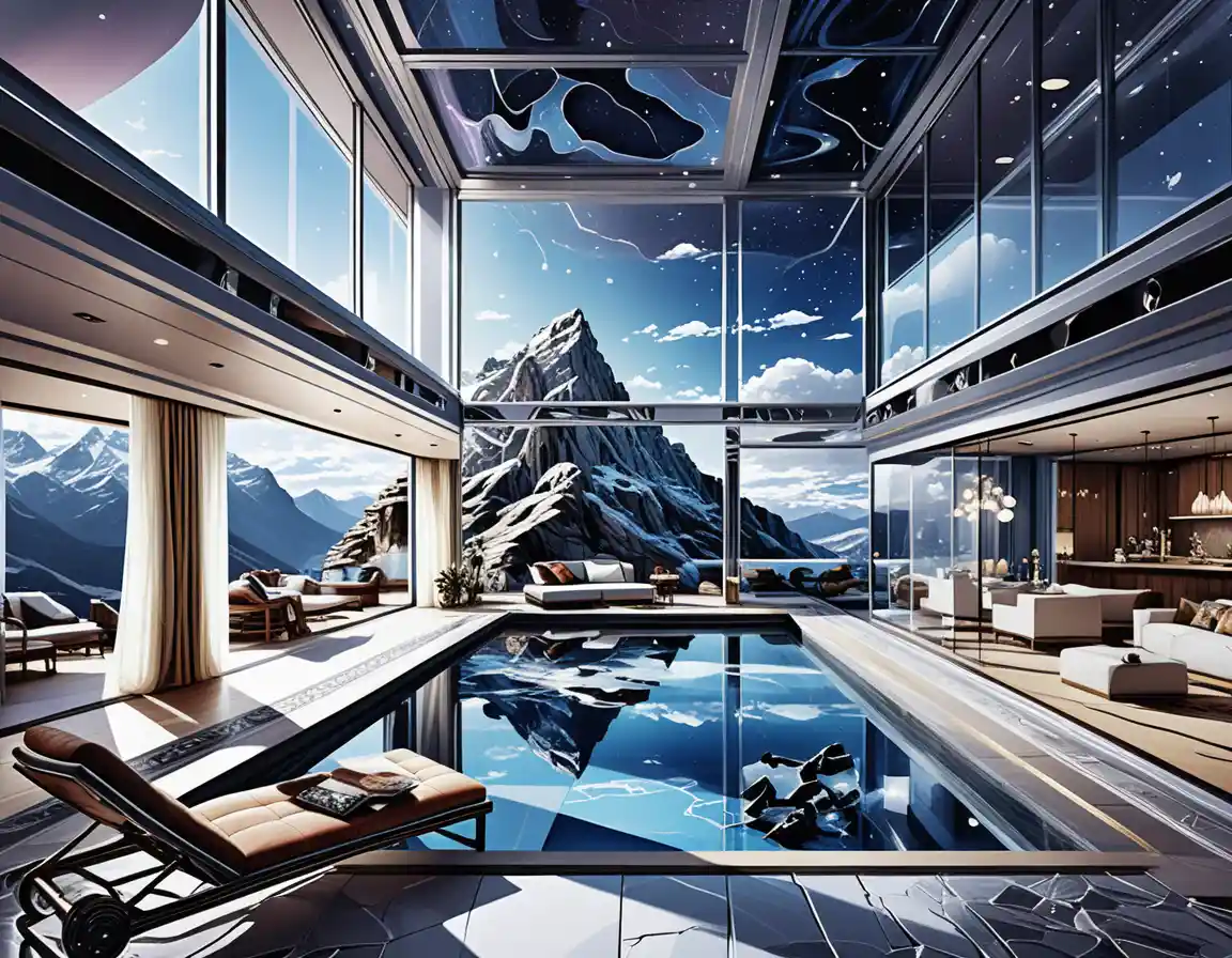 Luxury penthouse with glass infinity pool in the mountains