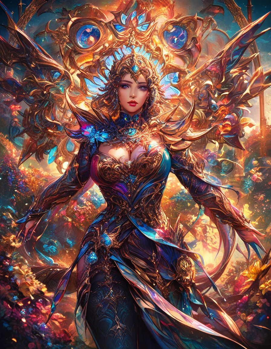 Warrior queen on a surreal throne of life and death