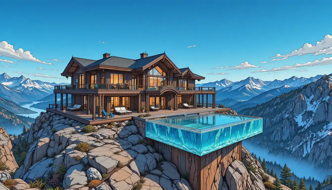Luxury mountain estate with sky pool above rugged cliffs