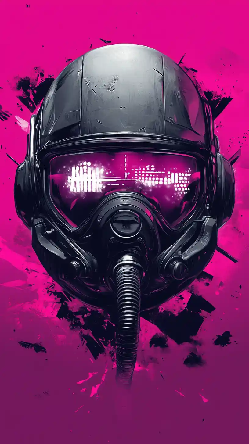 Futuristic pilot helmet with neon magenta visor portrait