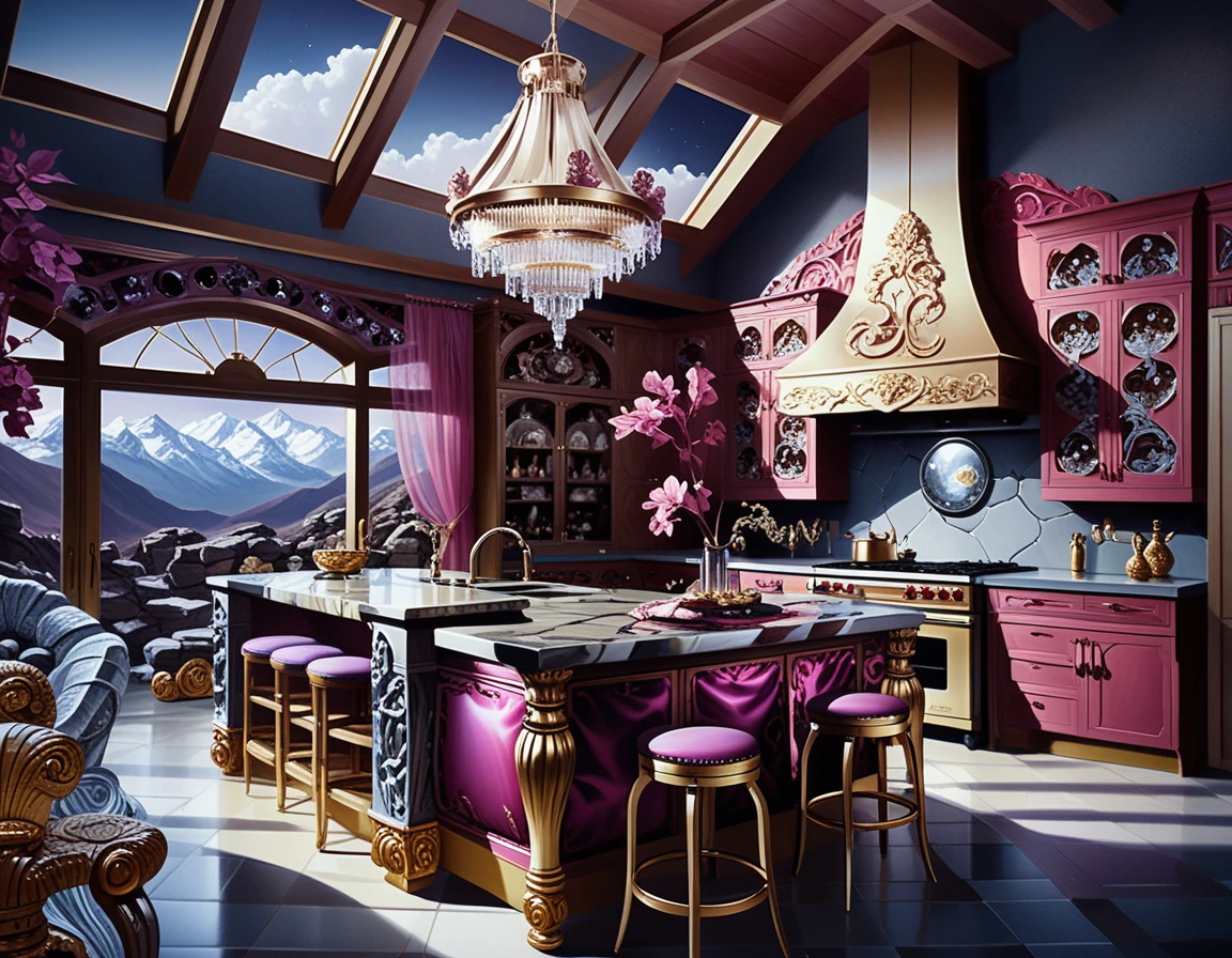 Enchanted Mountain Kitchen With Dark Wood And Crystals