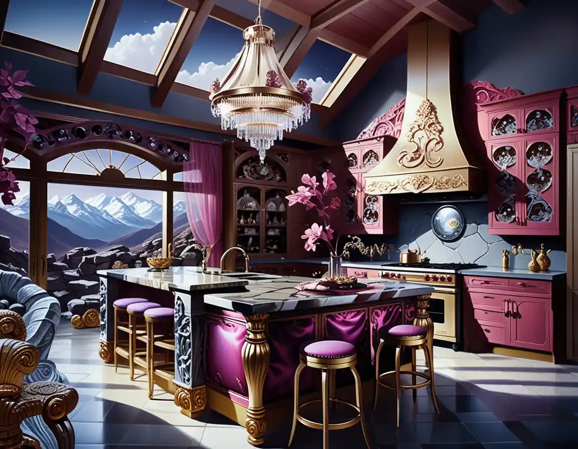 Enchanted Mountain Kitchen With Dark Wood And Crystals