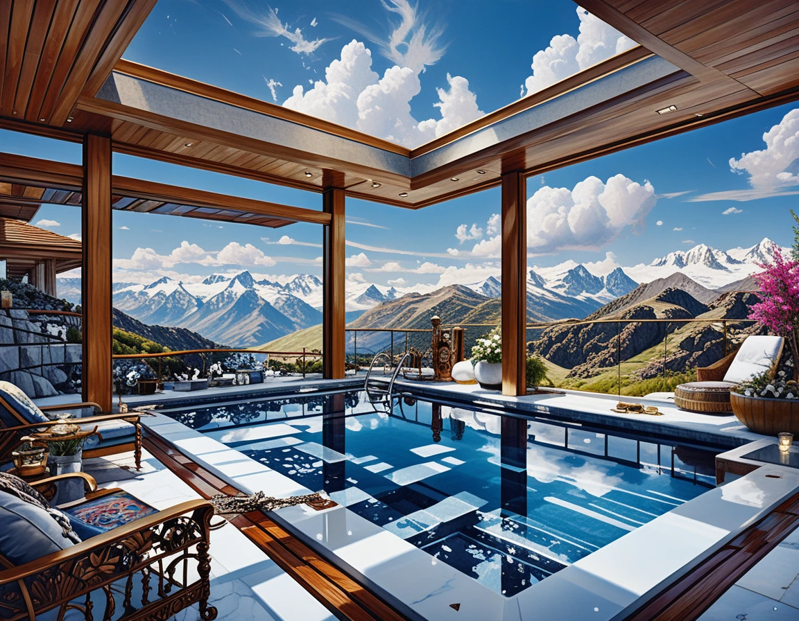 Luxury penthouse infinity pool above dramatic mountain landscape