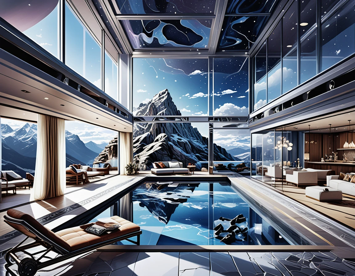 Luxury penthouse with glass infinity pool in the mountains