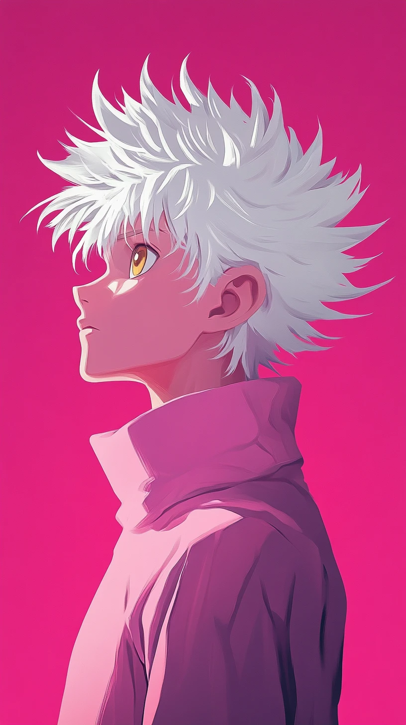 Anime boy profile portrait with spiky white hair