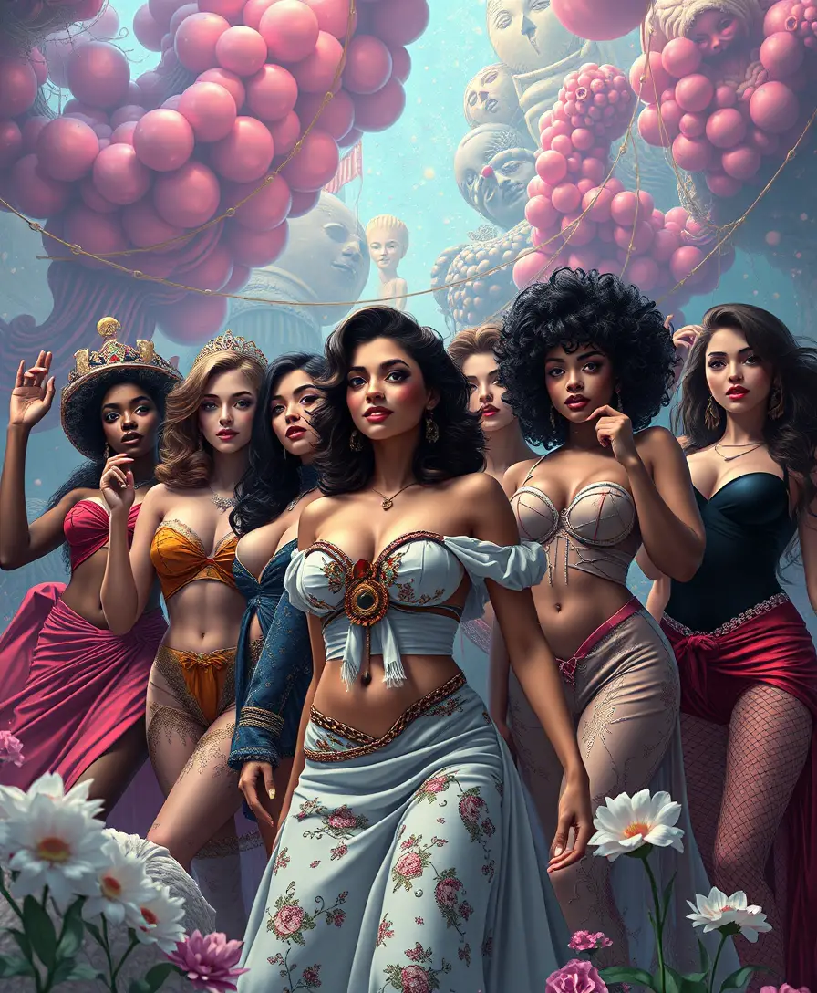 Empowered women united in a surreal fantasy realm