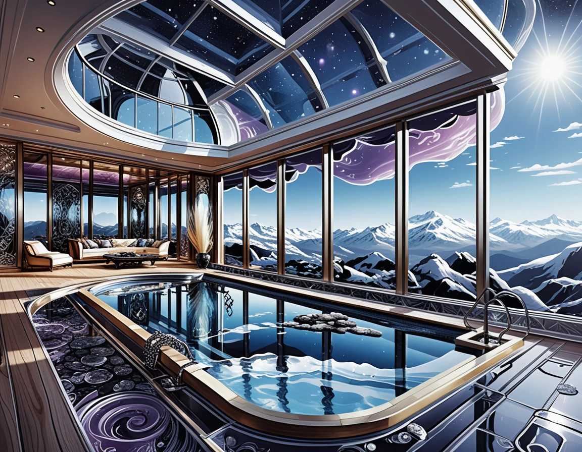 Luxury penthouse infinity pool over rocky mountain landscape