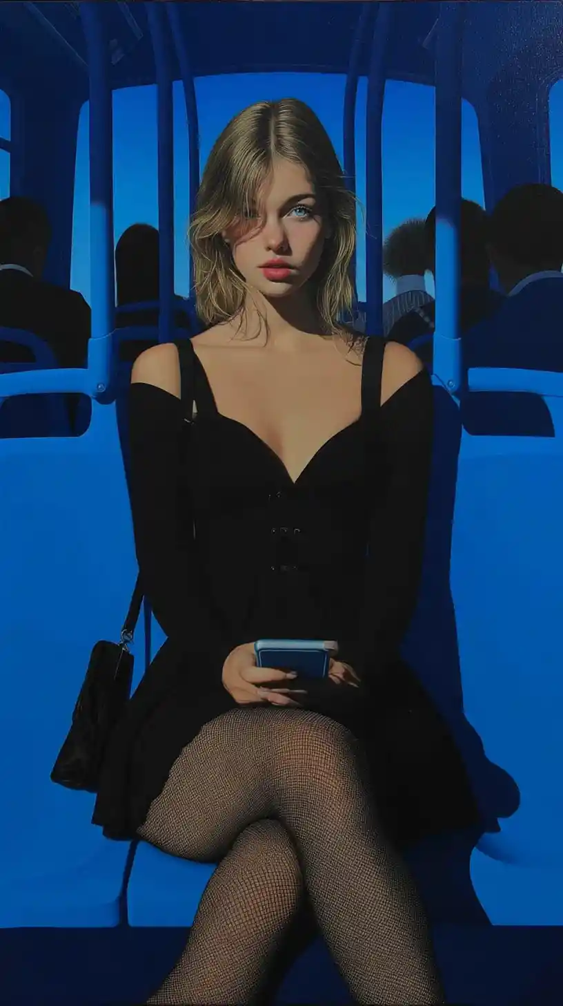 Woman on morning bus bathed in soft window sunlight