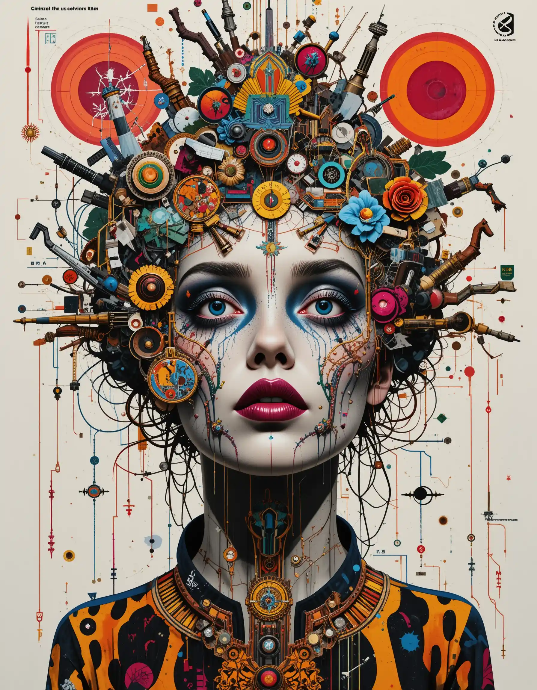 Surreal sci fi mixed media collage with glitch pop elements