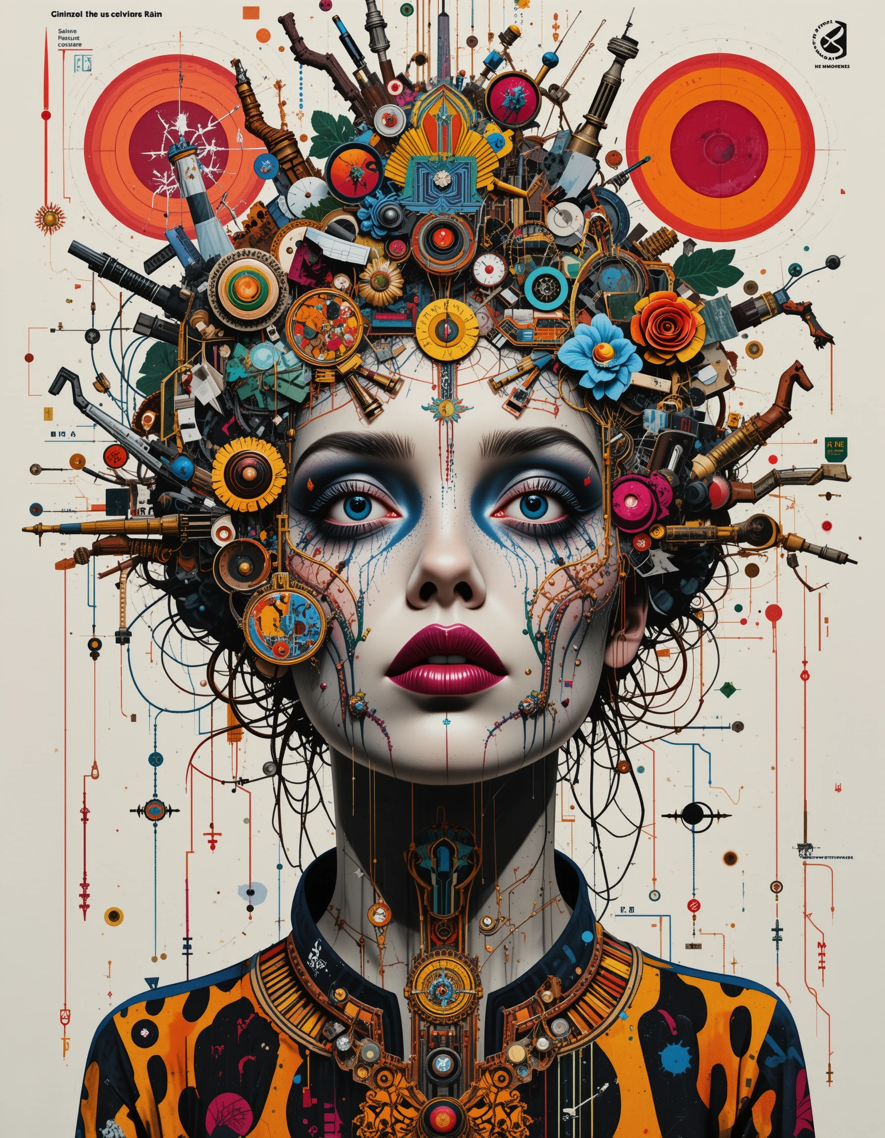 Surreal sci fi mixed media collage with glitch pop elements