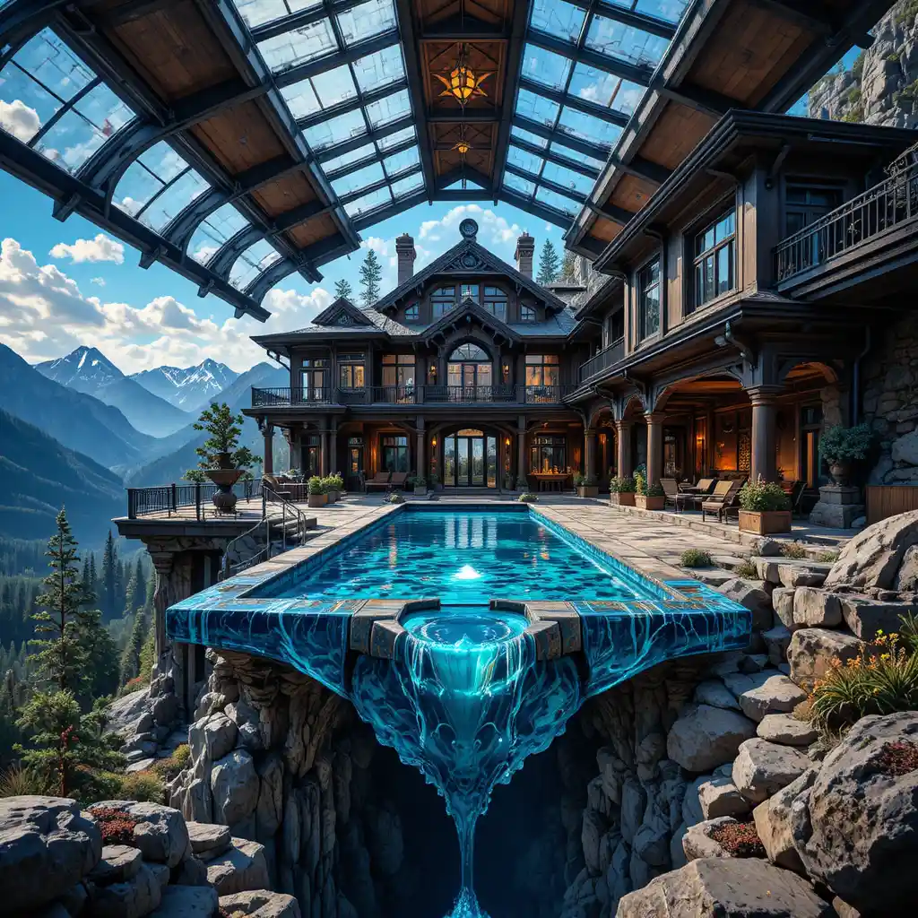 Luxury mountain house with rooftop sky pool