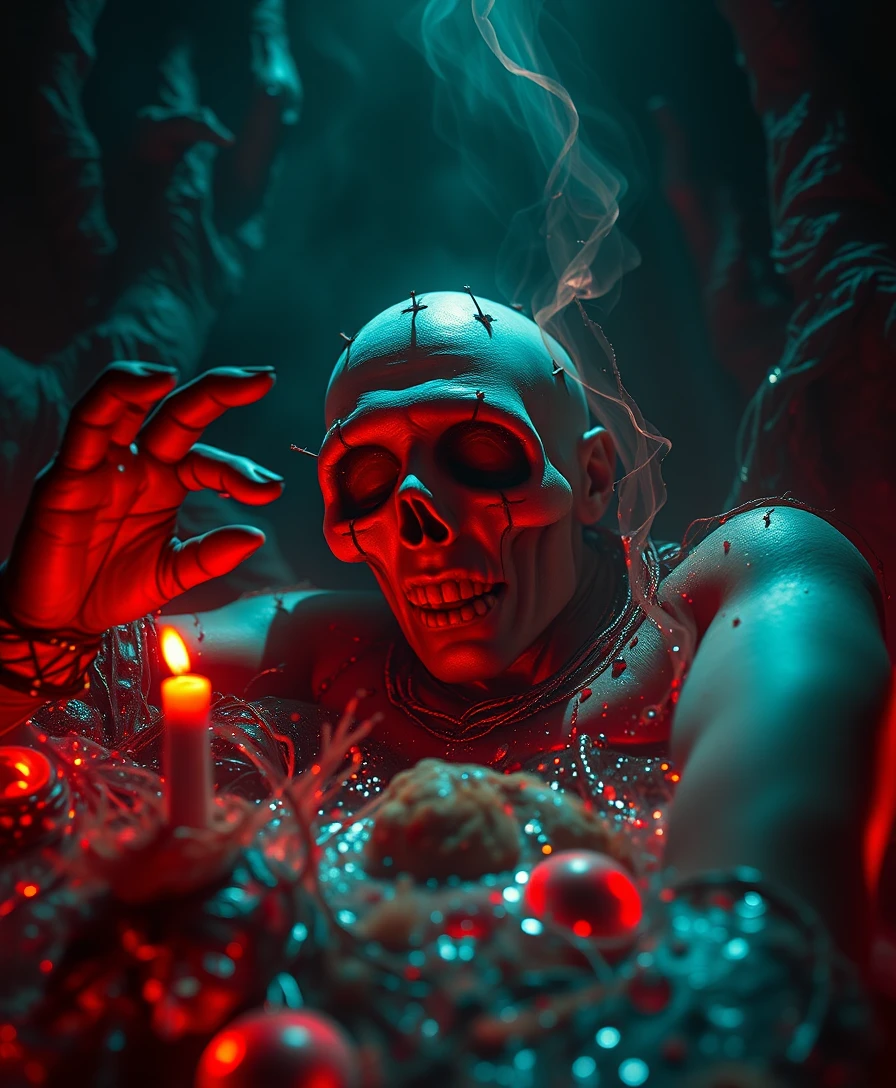 Surreal hellish monster in a dramatic popsurrealist scene
