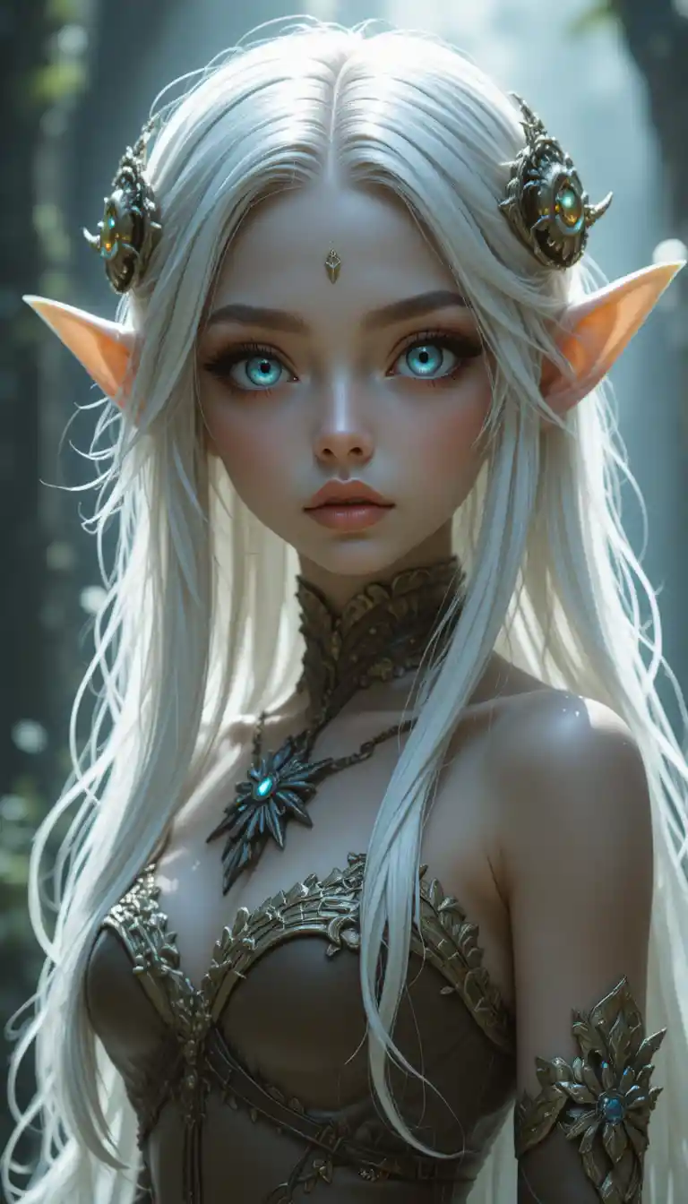 Ghost teenage girl with pale skin and long white hair