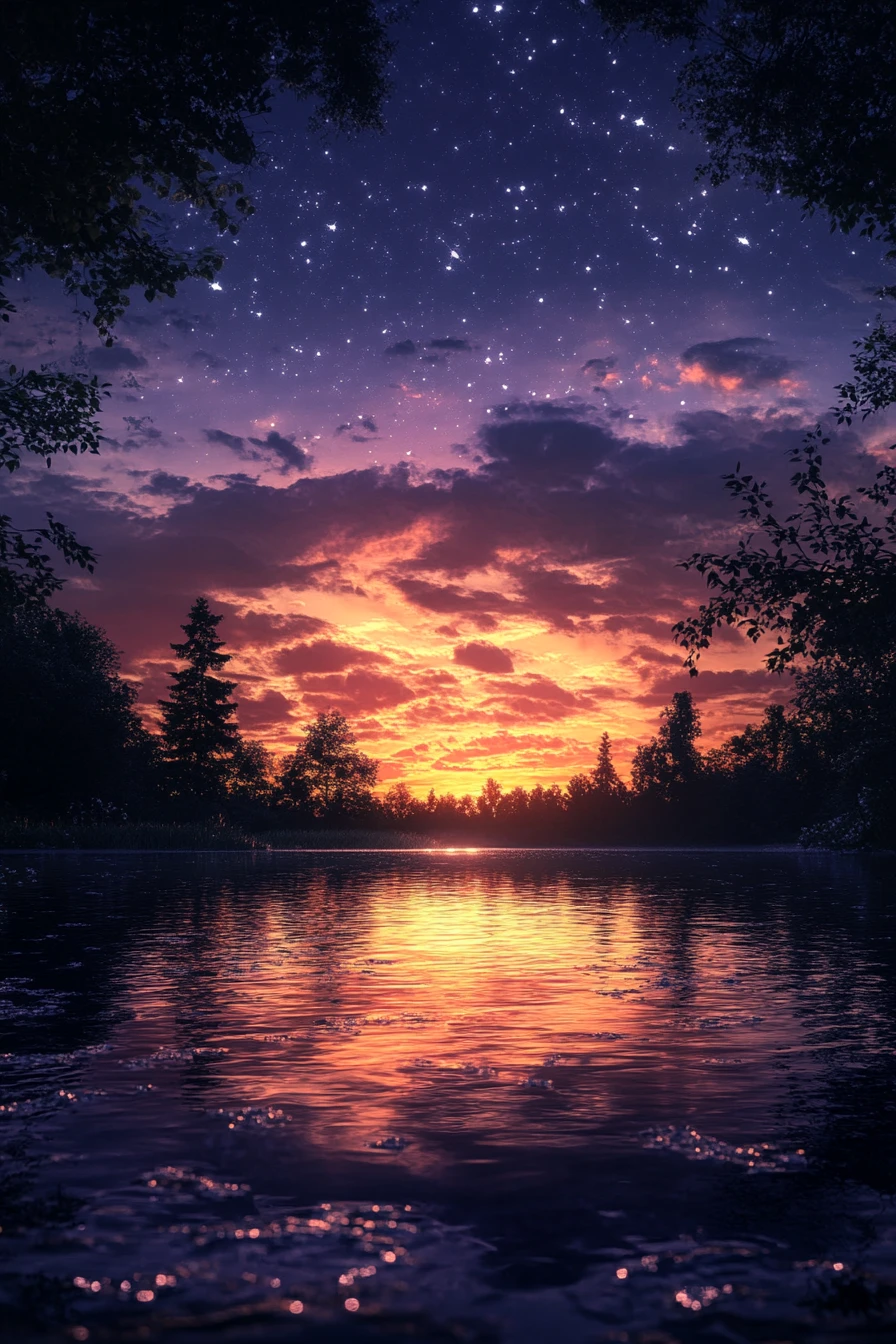 Calm night sky as dusk slowly fades into deep darkness