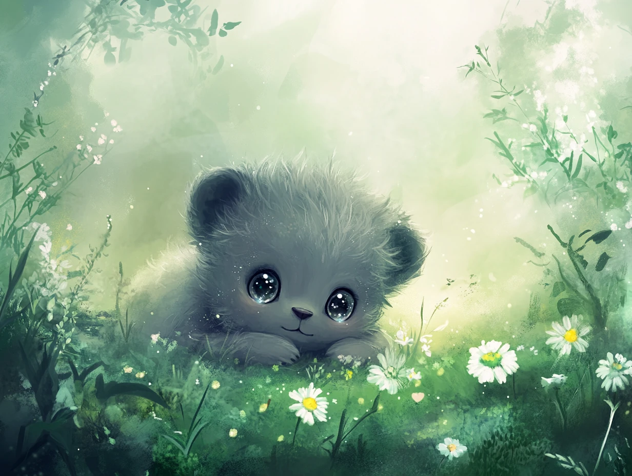 Cute baby animal resting in a quiet green meadow