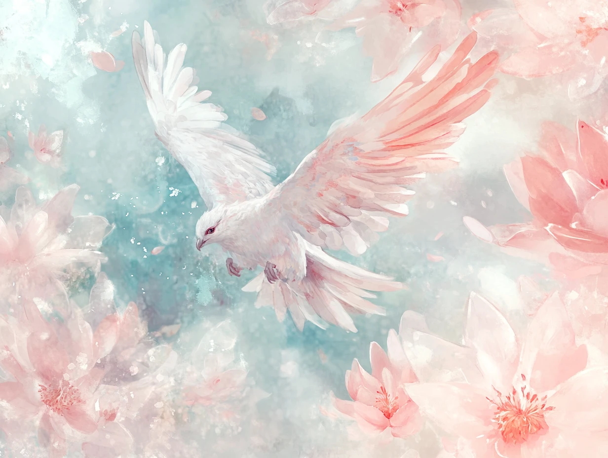 Grifo etéreo volando a través de un paisaje onírico de fantasía en tonos pastel