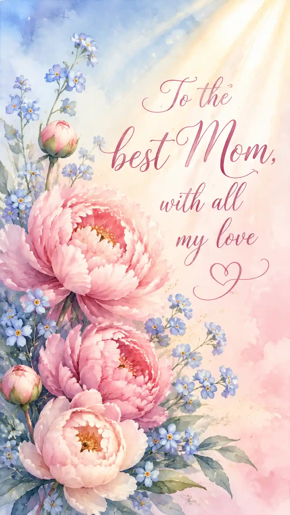 Watercolor floral mothers greeting card with loving message