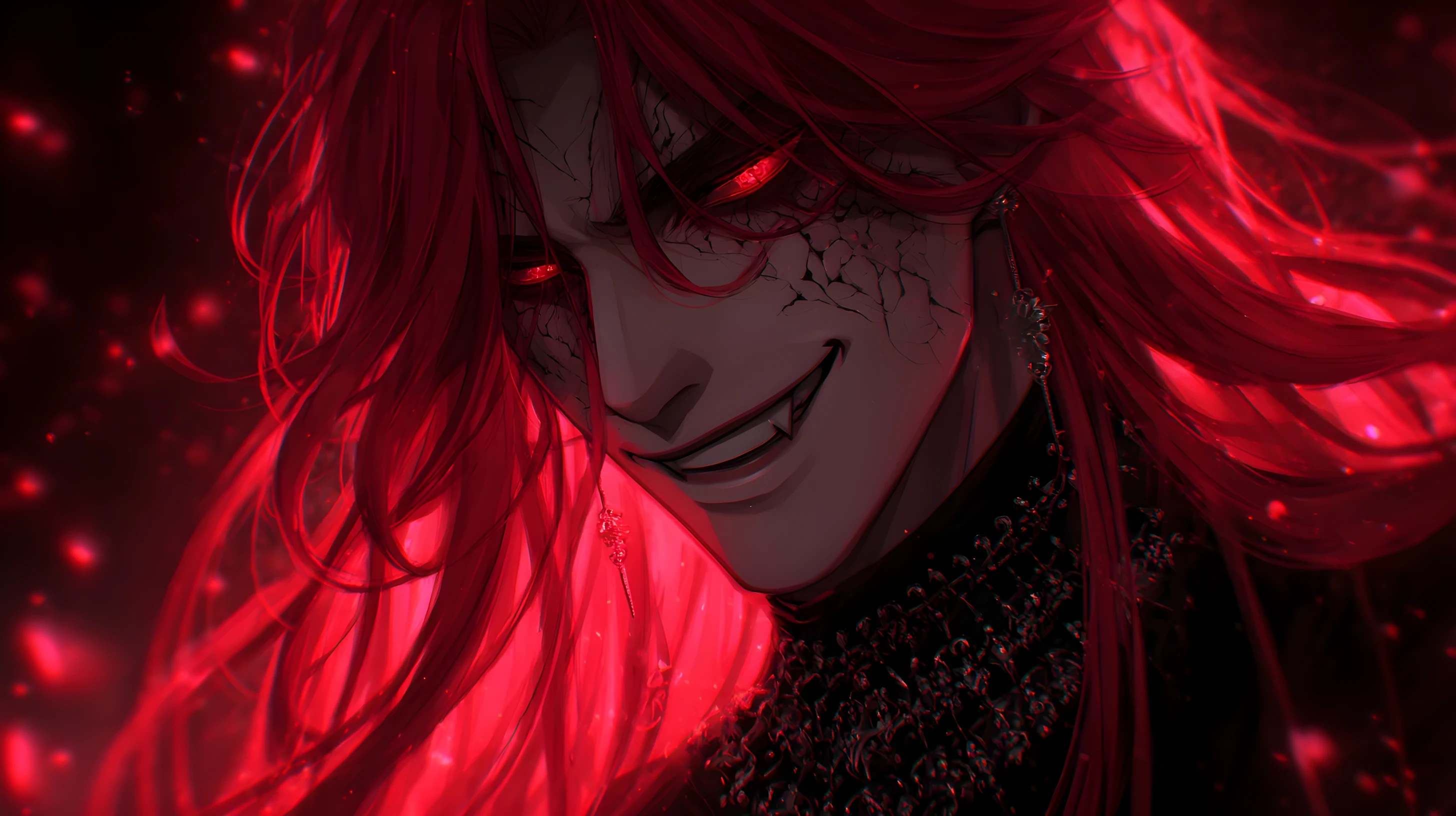 Rey de anime de fantasía oscura con ojos rojos brillantes