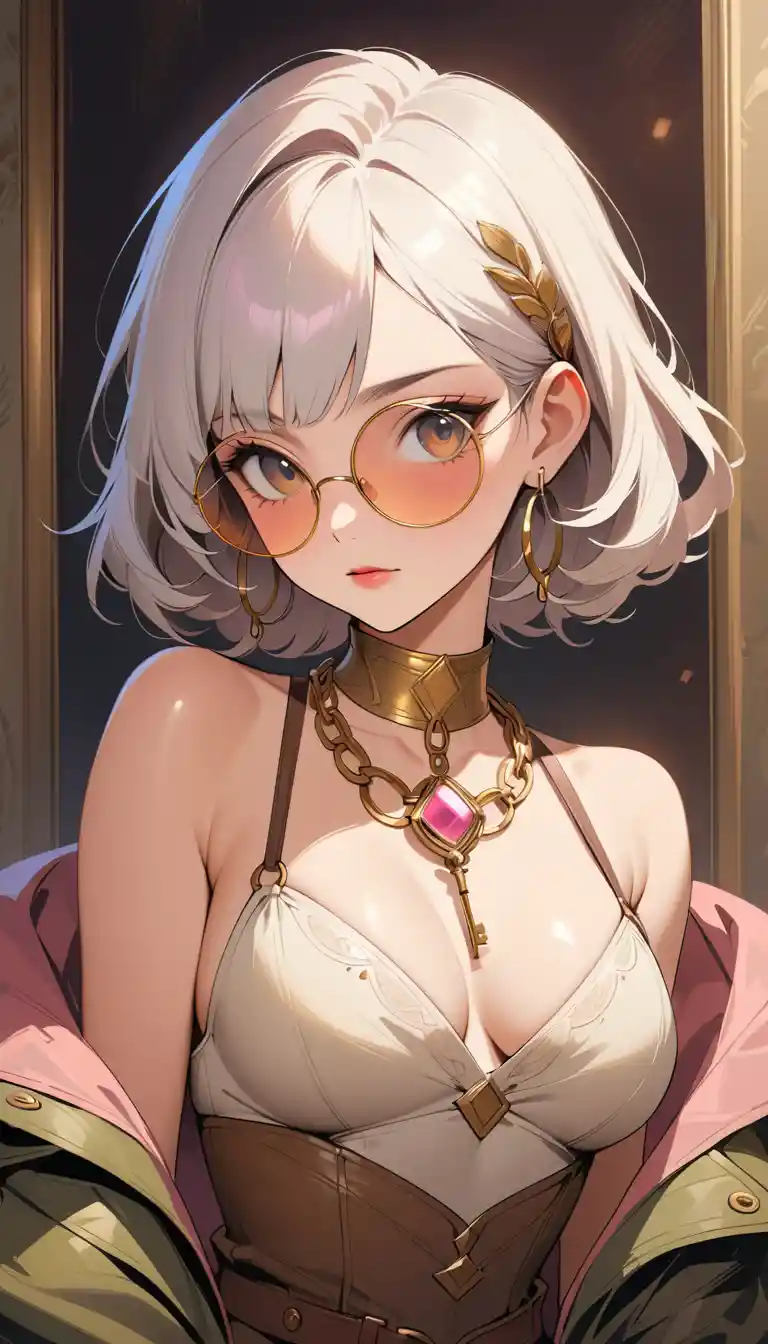 Retro bohemian woman in sunglasses and layered gold jewelry